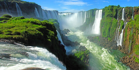 Iguazú Falls or Iguaçu Falls  waterfalls of the Iguazu River on the border of the Argentine and  Brazil