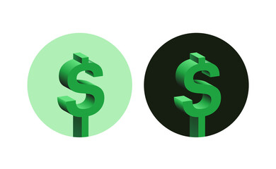 Green Dimensional American Dollar Sign. Vector USA Dollar, Three Dimensional Single Object.