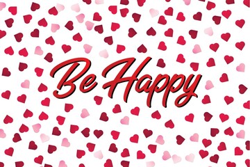 Be Happy Massage, background with hearts, be happy text.