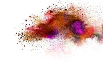 Explosion of colored powder on white background.