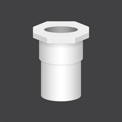 PVC plastic pipe fitting vector icon. Adapter with slip socket opening one end and female NPT thread. Part for installation in pipeline system for plumbing, drainage, waste, vent and water supply.