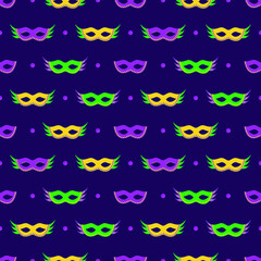 Obraz premium Mardi Gras seamless pattern with carnival masks; for wrapping paper, greeting cards, posters, banners.