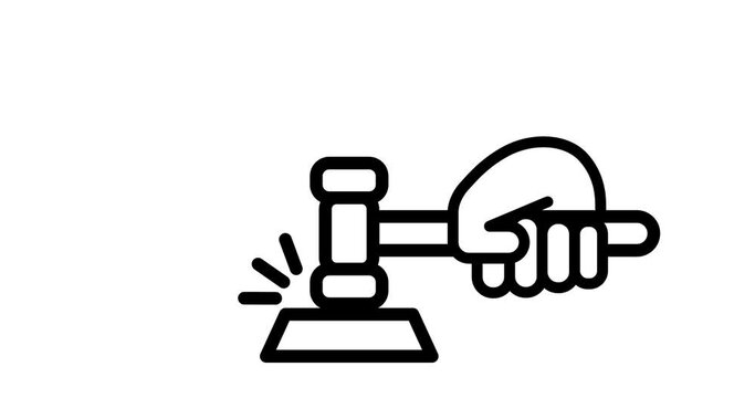 Animated icon of law court hammer, auction.