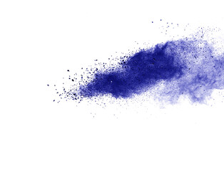 Blue powder explosion isolated on white  background.