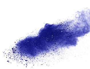 Blue powder explosion isolated on white  background.