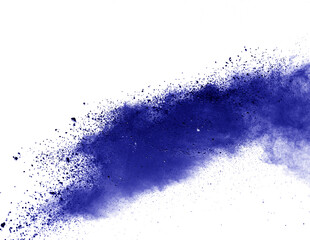 Blue powder explosion isolated on white  background.