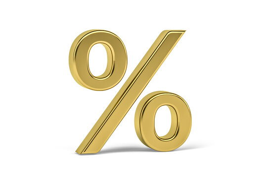 Golden Percent Sign Isolated On White Background - 3d Render