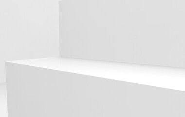 3d rendering. close up on empty white stair with gray wall as background.