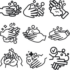 Washing hands with soap wash alcohol line icon