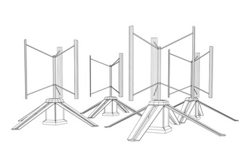 Fototapeta premium Darrieus wind turbine. Windmill generator wireframe low poly mesh. Vector illustration