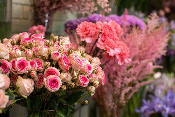 Flower shop, various flowers in vases