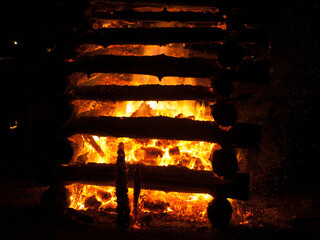 Lager Feuer, nah Aufnahme von Flammen, 