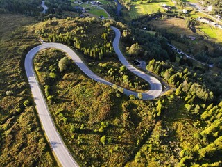 Mountain road drone view in Norway