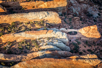 Aerial view on the Double O Arch in the Arches National Park,  Utah