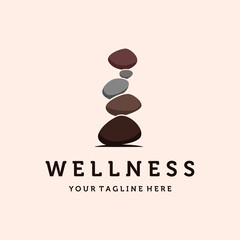 Balanced Stone or Balancing Rock Logo Vector Illustration Design. Vintage Hand Drawn Rock Balancing Logo Template. Simple Modern Minimalist Balancing Zen Stones Illustration Logo Concept.