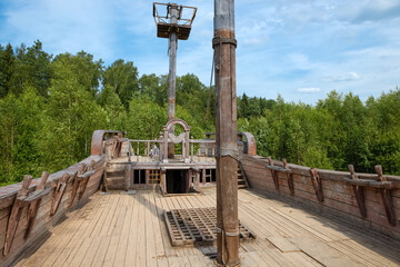 On the deck of an old destroyed pirate sailboat