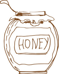 honey, apiary, beehive, bees, natural product. Graphic hand-drawn illustration, vector. Print, textiles, individual elements on a white background.