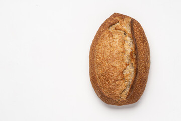 Loaf of bread on white background. Homemade fresh baked bread