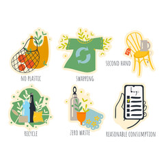 A set of stickers about environmental protection. Vector illustration.