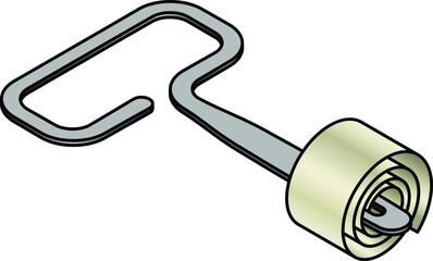 A used can opening key with a scroll of metal.