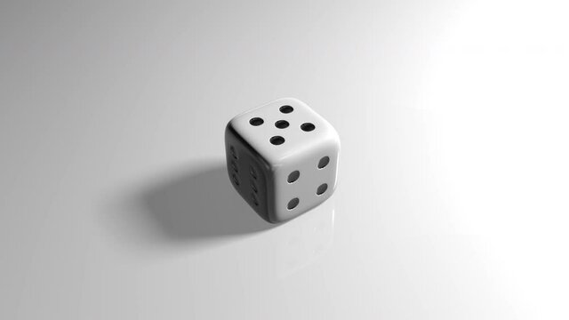  Rolling throw a white dice number 5 five game bet casino animation 3d