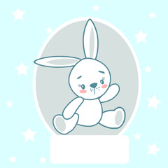 Cartoon bunny drawn on a blue background