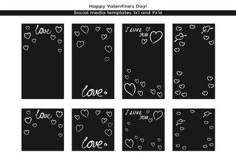 Love Valentine's day social media hand-drawn template. Editable square post frame with copy space. hand drawn simple minimalist design, trending doodle line