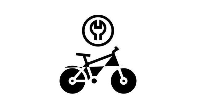 complex bike repair animated black icon. complex bike repair sign. isolated on white background
