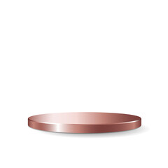 Pink gold or copper round podium display stand mockup template. Isolated on white background with shadow.