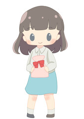 プレゼントを持つ女性　笑顔