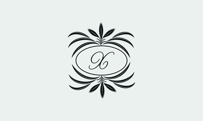 Vector logo design in trendy linear style. Floral monogram with the letter X in the center or space for the text of the letter - an emblem for fashion, beauty and jewelry industry, business
