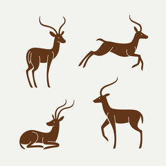 Cartoon silhouette of antelope. Сute animals set of icons.