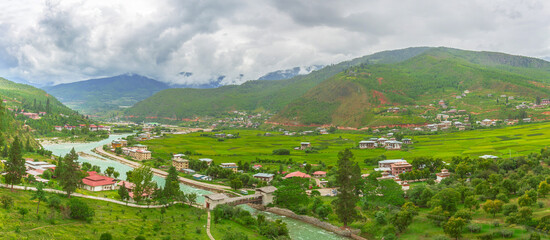Panorama top view of Paro valley landscape, Bhutan © kardd