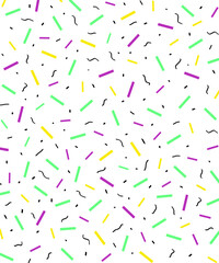 Memphis seamless pattern background, confetti abstract vector design. Trendy hipster 80's style creative party style fun patterns, abstract violet, yellow and green color icons poster 