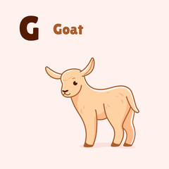 Cartoon goat, cute character for children. Vector illustration in cartoon style for abc book, poster, postcard. Animal alphabet - letter G.