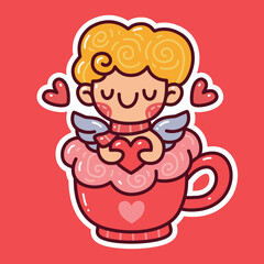 Cupid holding hearth on mug doodle. Can use for sticker, t-shirt etc