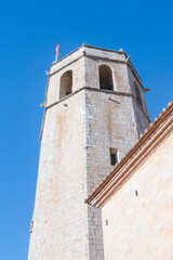 Church and Convent of the Augustines ("Convent De Les Agustines" in spanish). Beautiful bell tower from a low angle.