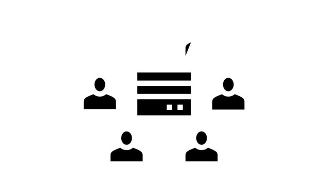 people communicate throguh server animated glyph icon. people communicate throguh server sign. isolated on white background