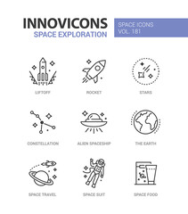 Obraz premium Space exploration - line design style icons set