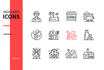 Naklejka premium Farming - modern line design style icons set