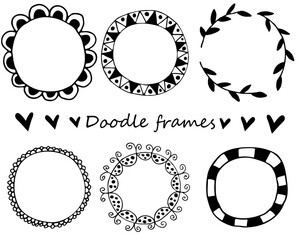 Vector doodle frames. Black hand drawn set on white background