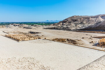 Dayr al-Bahri (the Monastery of the North"), a complex of mortuary temples and tombs located on the west bank of the Nile. The Hatshepsut's temple in  Luxor, Egypt