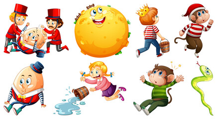 Naklejka premium Set of different nursery rhyme character isolated on white background