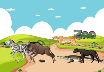 Gruppe wilder afrikanischer Tiere in der Zooszene © blueringmedia