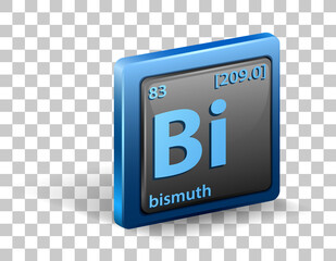 Bismuth chemical element. Chemical symbol with atomic number and atomic mass.