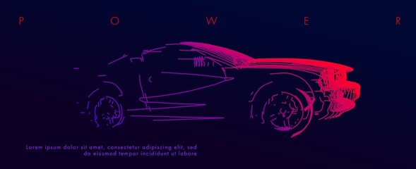 Conceptual art image of a car. Vector drawn by color lines. Conceptual line-art.