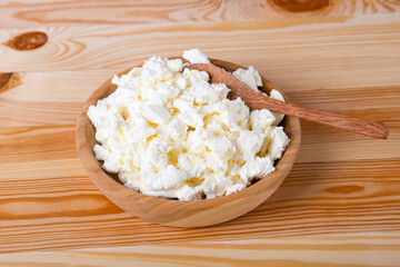 rustic cottage cheese on a wooden table