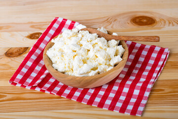rustic cottage cheese on a wooden table