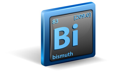 Bismuth chemical element. Chemical symbol with atomic number and atomic mass.