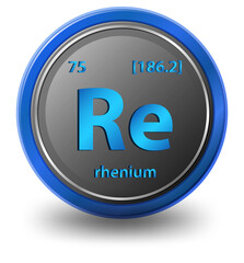 Rhenium chemical element. Chemical symbol with atomic number and atomic mass.